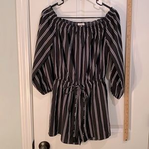 Black-and-white off the shoulder one piece Romper